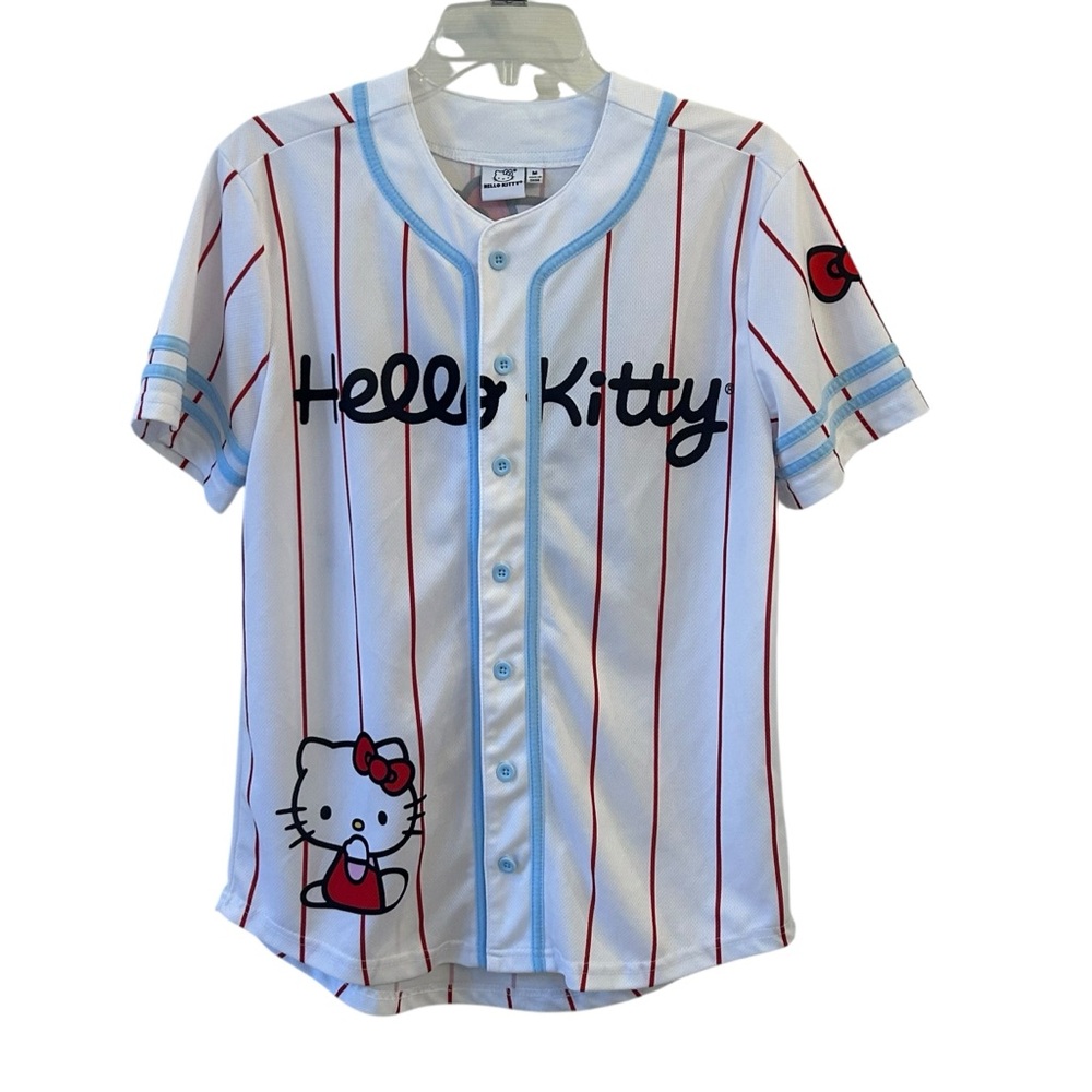 Hello Kitty White and Red Striped Jersey Top Medium